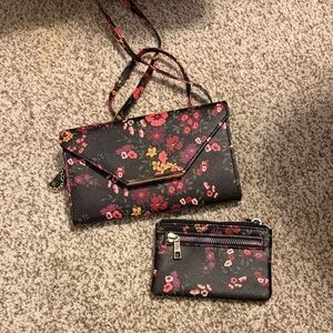 Floral Black and Pink Women's Bag Set